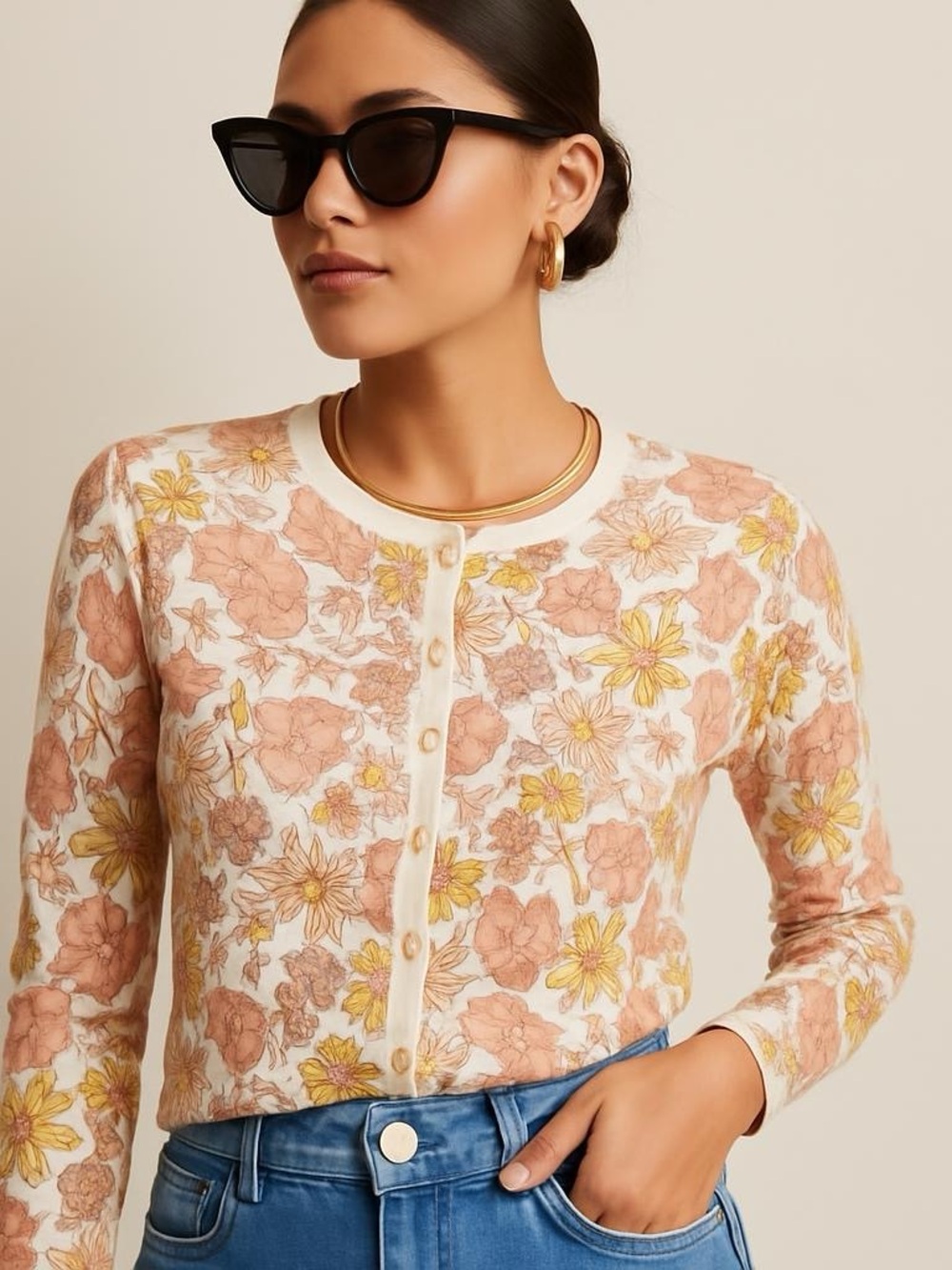 LOFT Long Sleeve‎ Floral Cotton Cardigan Size M